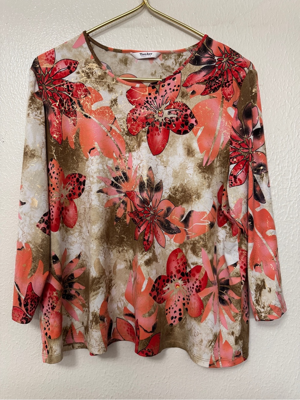 TanJay Coral and Brown Floral Long-Sleeve Top